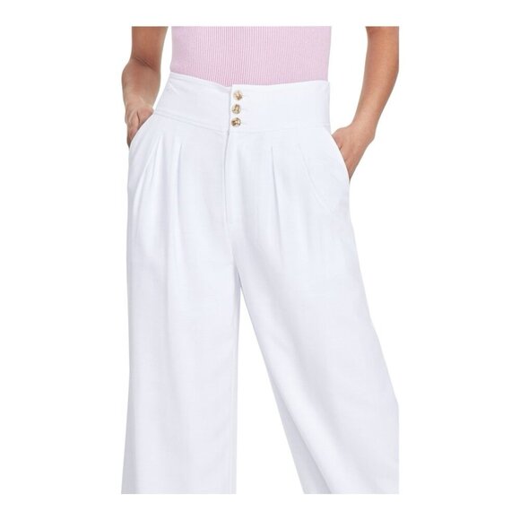 Bar III Button Front Lined Wide Leg White Pants Size 14 High Waist Pockets - Picture 2 of 13